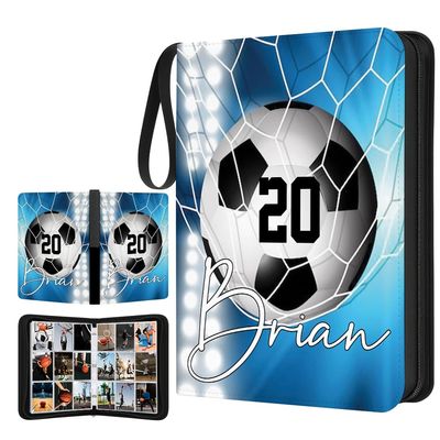 Personalized Soccer Card Binder Custom Name & Number Gifts for Sports Lover Collectible Trading Card Albums Fits 400 Cards (Soccer Card Binder 05)