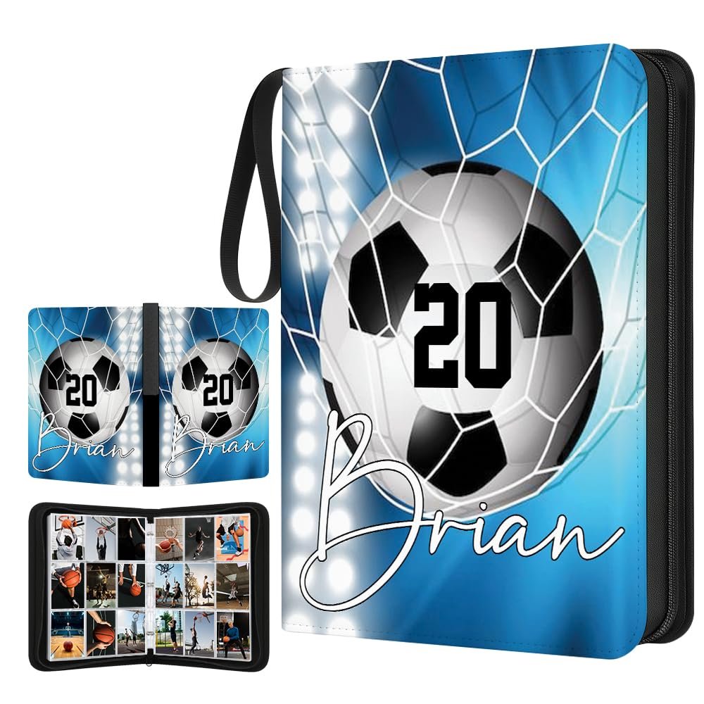 Personalized Soccer Card Binder Custom Name & Number Gifts for Sports Lover Collectible Trading Card Albums Fits 400 Cards (Soccer Card Binder 05)