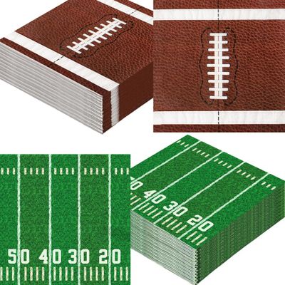 100-Pack Football Party Napkins, 2 Designs, 6.5 Inchs Disposable Paper Napkins, Football Birthday, Tailgate Party Decorations & Supplies