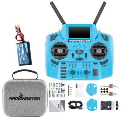 HTLNUZD Radiomaster GX12 Crush ELRS Radio Transmitter - 2.4G Dual 1W, Gemini Xrossband Mode2 (Blue+5000mah)