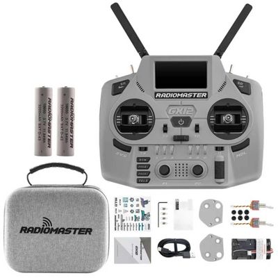 HTLNUZD Radiomaster GX12 Crush ELRS Radio Transmitter - 2.4G Dual 1W, Gemini Xrossband Mode2 (Grey+18650)