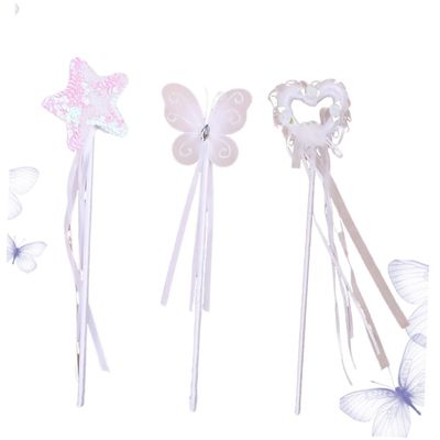 LALADEFIEE 3pcs Fairy Wand for Birthday Party with Pentagram Heart Butterfly Shapes Magical Rods for Cosplay and Themed Celebration Random Color