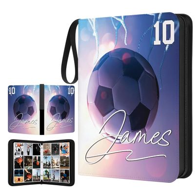 Personalized Soccer Card Binder Custom Name & Number Gifts for Sports Lover Collectible Trading Card Albums Fits 400 Cards (Soccer Card Binder 03)