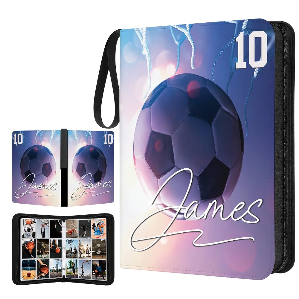 Personalized Soccer Card Binder Custom Name & Number Gifts for Sports Lover Collectible Trading Card Albums Fits 400 Cards (Soccer Card Binder 03)