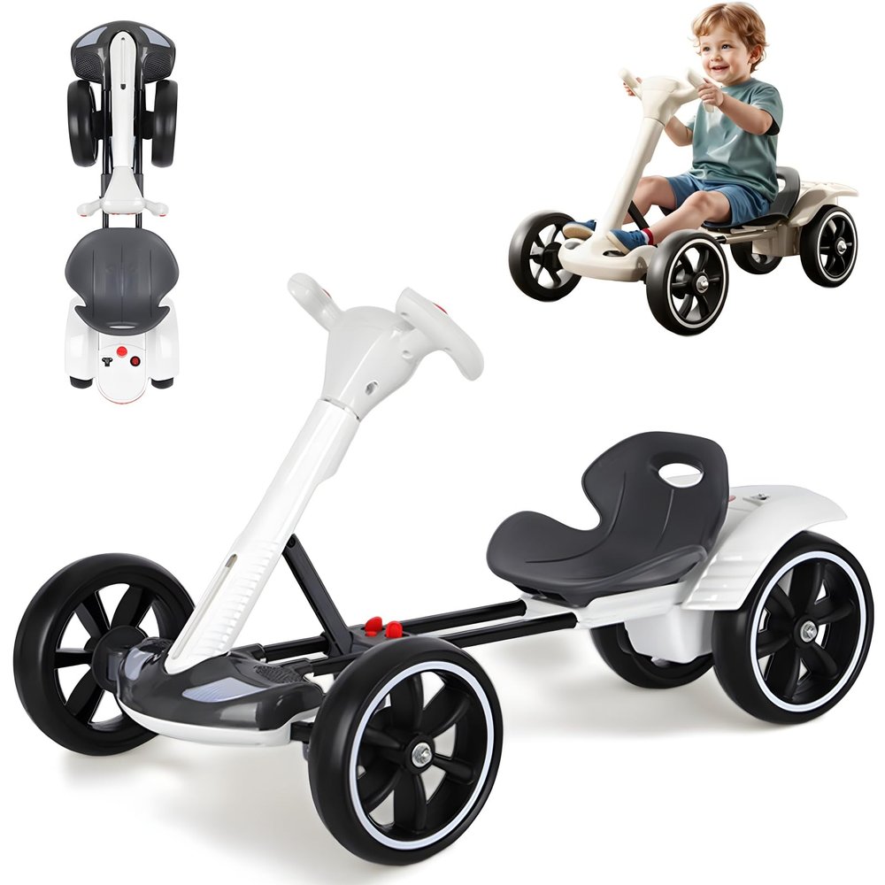 Electric Go Kart Drift Kart with Length-Adjustable Seat, 6v Outdoor Riding Toy, Equipped with Anti-Slip Tires, LED Lights, and Music, Ideal for Kids Aged 3-8 Years