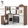 Costzon Corner Play Kitchen, Little Chef Pretend Play Kitchen w/Real Light & Sound, Pull-Out Cart, Fabric Bins, Stoves, Ice Maker, Microwave, Oven, Wooden Kitchen Playset for Kids Ages 3+ (Coffee) view 1