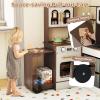 Costzon Corner Play Kitchen, Little Chef Pretend Play Kitchen w/Real Light & Sound, Pull-Out Cart, Fabric Bins, Stoves, Ice Maker, Microwave, Oven, Wooden Kitchen Playset for Kids Ages 3+ (Coffee) view 2
