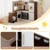 Costzon Corner Play Kitchen, Little Chef Pretend Play Kitchen w/Real Light & Sound, Pull-Out Cart, Fabric Bins, Stoves, Ice Maker, Microwave, Oven, Wooden Kitchen Playset for Kids Ages 3+ (Coffee) view 4