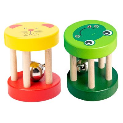 HAKIDZEL 2Pcs Hand Cage Bells Rattle with Cartoon Patterns for Auditory Training and Interaction Safe Polished Bells for Sensory Development and Early Education