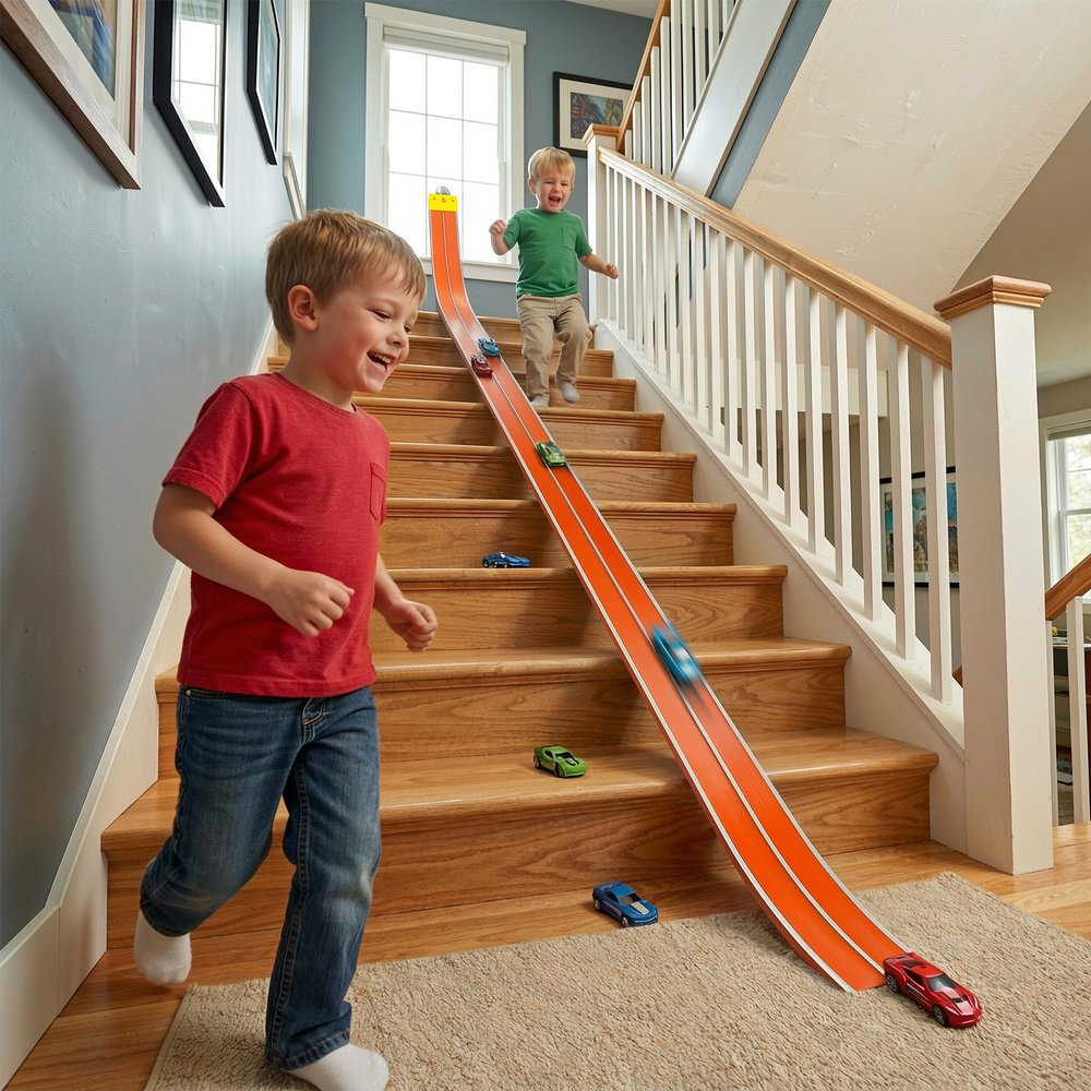 Flexible Race Car Track 15ft for Kids, Creative Build-Your-Own Track, Vibrant Orange & White with Accessories