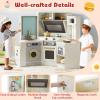 Costzon Corner Play Kitchen, Large Pretend Play Kitchen w/Real Light & Sound, Pull-Out Trash Can, Stoves, Microwave, Oven, Washer, Little Chef Wooden Kitchen Playset for Kids 3+ Years Old (Off White) view 2