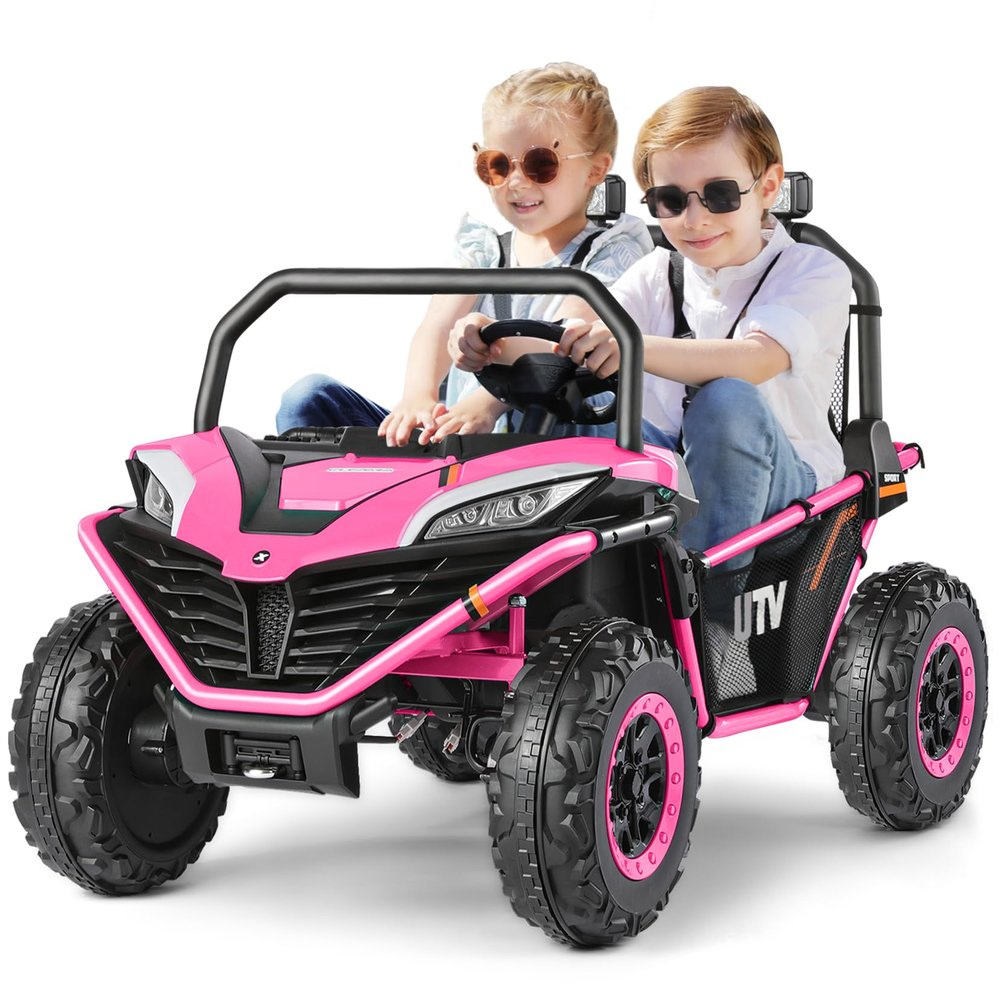ELEMARA 2 Seater XL Ride on Toy for Big Kids,12V 10AH 4WD Ride on CarElectric Vehicle Up to 4.5 MPH w/Remote Control, Bluetooth Music, LED Lights3 Speeds for Boys Girls GiftPink
