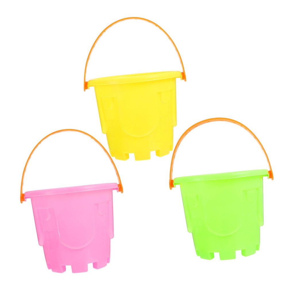 Gogogmee 3pcs Mini Plastic Sand Buckets Bright Lightweight Beach for Boys Outdoor Recreation Sand (3pcs, Large Buckets, Random Colors) Random Color