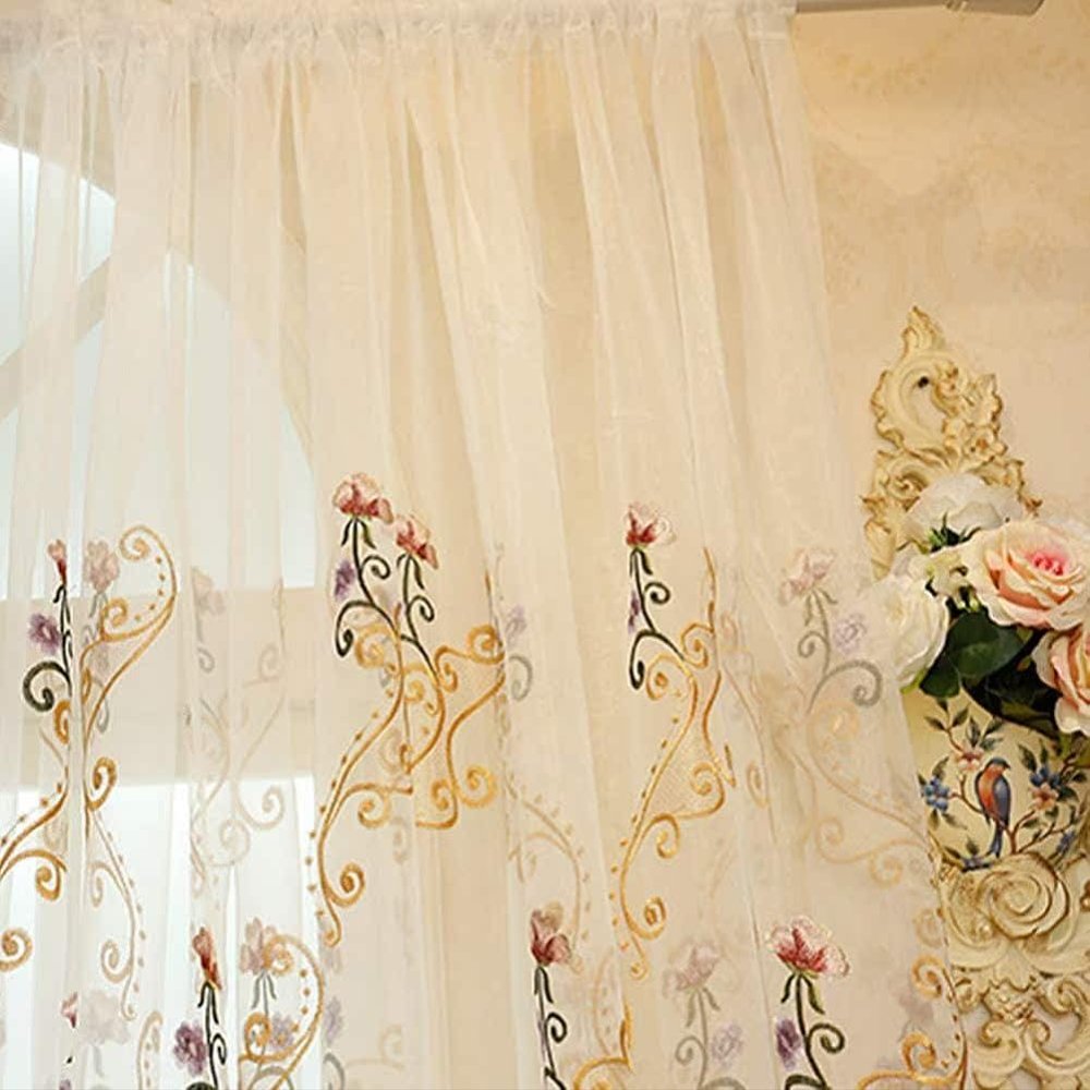 HooHero White Liner Sheer Curtains Window Treatments Gorgeous Bright Embroidery European Style Rod Pocket Top Style for Living Room Bedroom Balcony