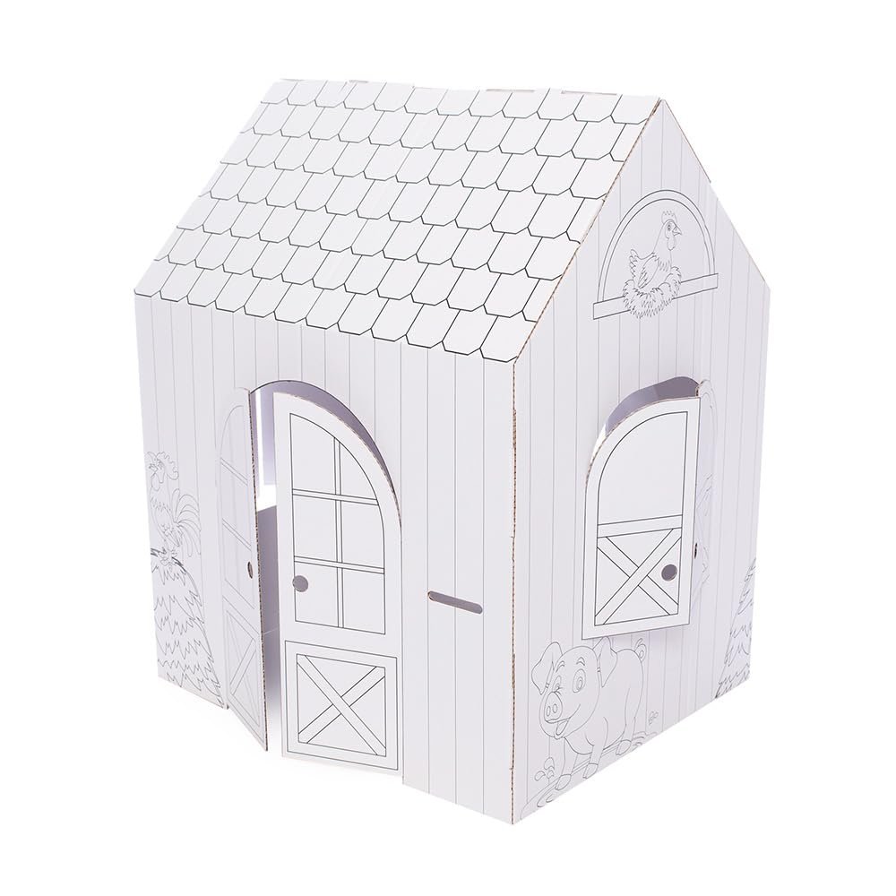 Anderson's Barnyard Cardboard Playhouse for Kids  Farm-Themed Coloring Activity with Fold-Out Doors & Windows, Easy Assembly, Creative Fun for Birthdays, Classrooms, Daycare & Group Play