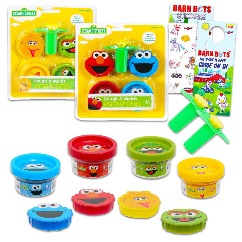 Sesame Street Arts and Crafts Kit for Kids - Bundle with Moldable Dough Tubs, Character Molds, Extruder, Stickers, More | Sesame Street Sensory Play for Boys, Girls