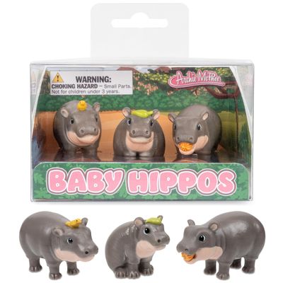 Archie McPhee Baby Hippos  Set of 3 Mini Soft Vinyl Hippo Figurines, Collectible Animal Toys, 1.752.25 Inch
