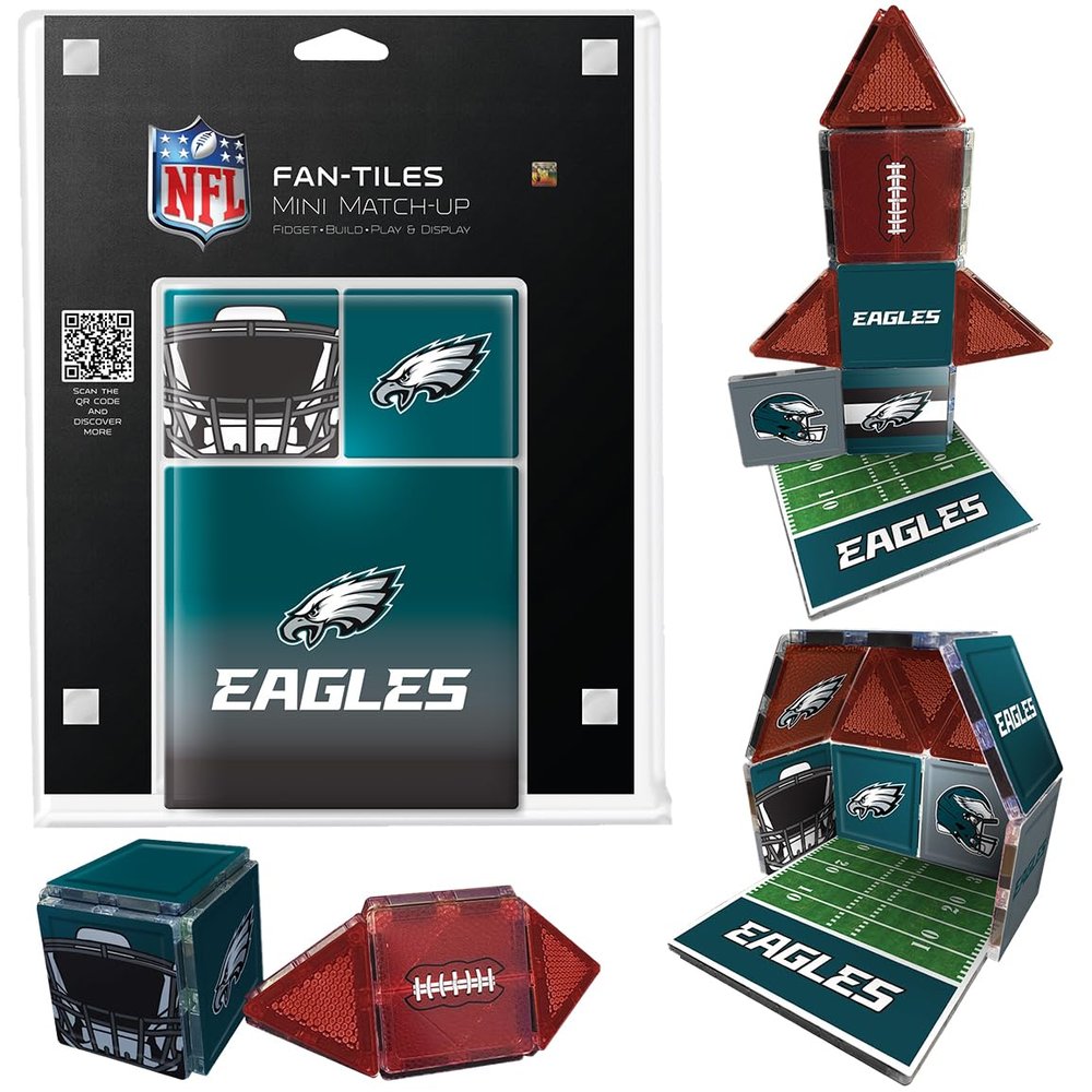 CreateOn Philadelphia Eagles NFL Fan-Tiles Magnetic Match-Up Tiles | 17-Piece Building Set for Kids & Adults | Officially Licensed NFL Team Collectibles | Build, Play & Display (All Teams Available)