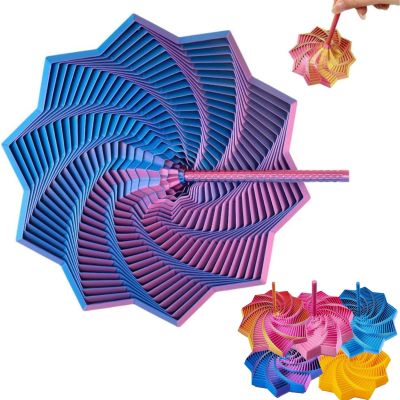 3D Printed Expanded Sensory Fidget Star - 3D Expanded Sensory Fidget Star with Handle, Colorful Whirling Spiral Design, for Relieving Stress, Irritability and Relaxation (Shadow, M-19rings)
