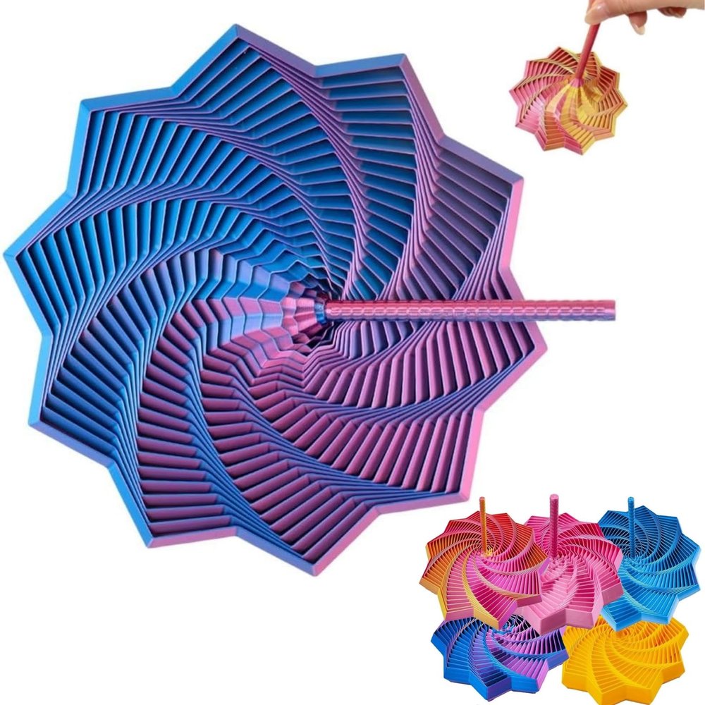 3D Printed Expanded Sensory Fidget Star - 3D Expanded Sensory Fidget Star with Handle, Colorful Whirling Spiral Design, for Relieving Stress, Irritability and Relaxation (Shadow, M-19rings)