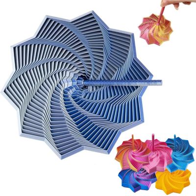 3D Printed Expanded Sensory Fidget Star - 3D Expanded Sensory Fidget Star with Handle, Colorful Whirling Spiral Design, for Relieving Stress, Irritability and Relaxation (Blue, M-19rings)