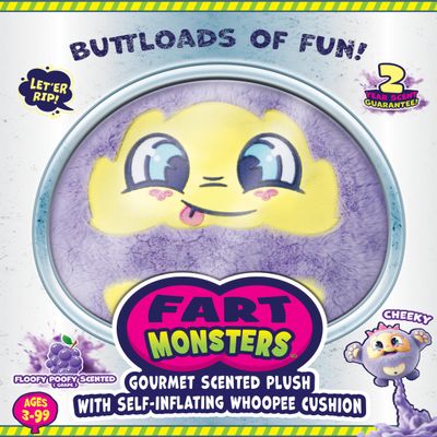 Fart Monsters Cheeky 16 Scented Plush with Self-Inflating Whoopee Cushion Grape Scent Gourmet Collectible Toy Funny Fart Sound Plush Gag Gift for Kids & Adults