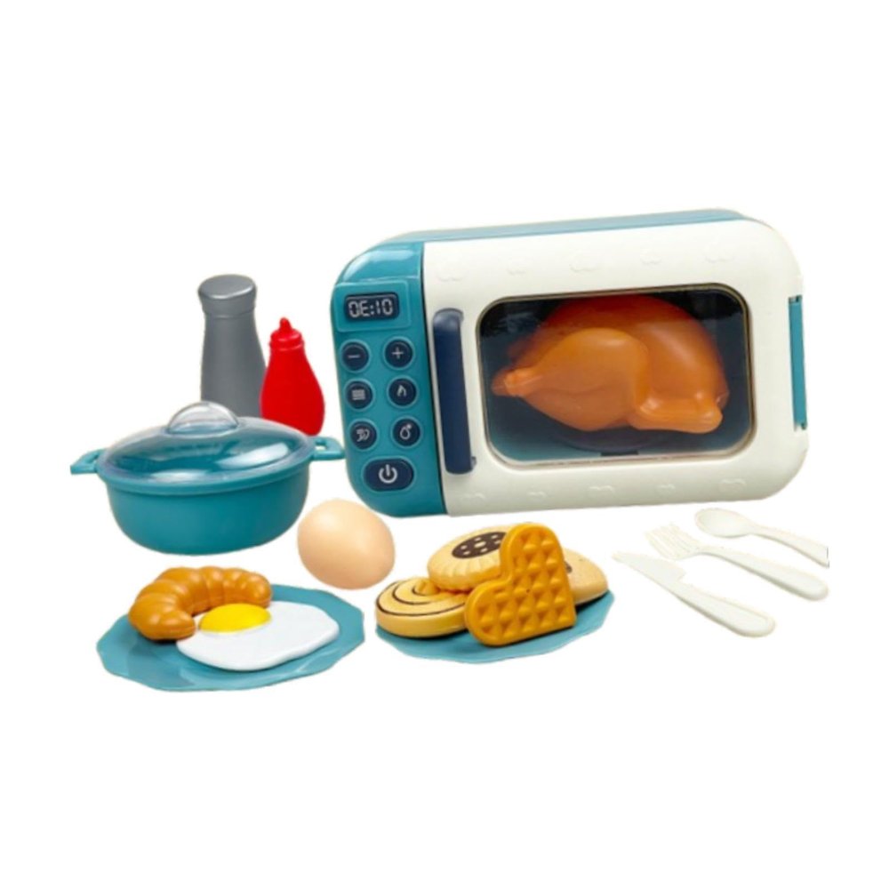 FytStycale 17Pcs Kids Pretend Play Microwave Toys Cooking Utensils Role Playing Home Decoration Funny Cookwares Toy for Birthday Gifts, Blue