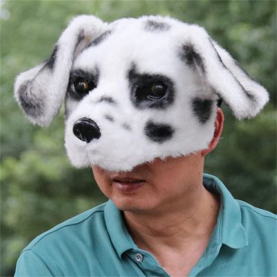 Realistic Fursuit Dalmatian Dog Mask,Half Face Dalmatian Mask,Plush Furry Dog Headgear for Halloween Birthday Role-Play Party