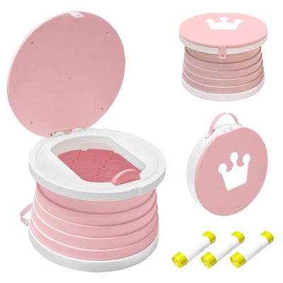 2025 Upgraded Portable Potty Training, Travel Potty for Toddler, portable toilet for kids Foldable, Apply to Seat Emergency Toilet for Camping, Outdoor,Car, Indoor(White-Pink)