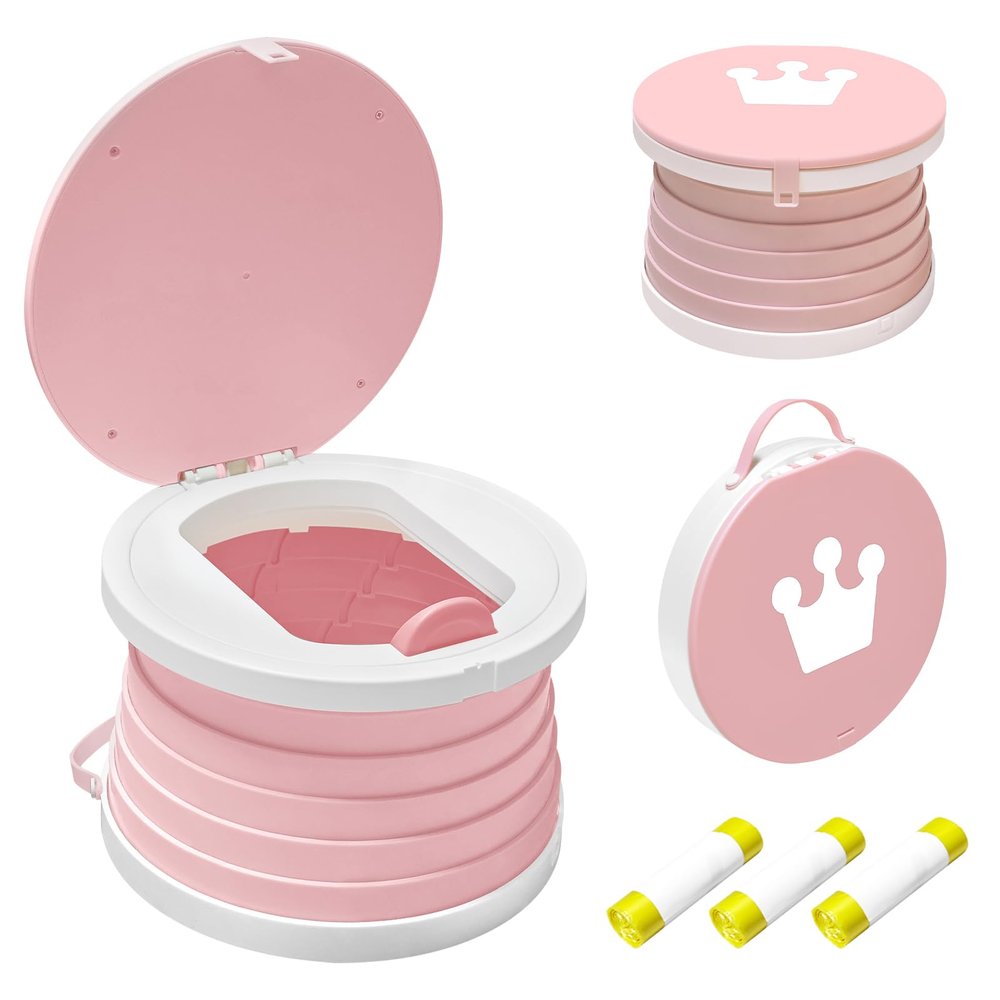 2025 Upgraded Portable Potty Training, Travel Potty for Toddler, portable toilet for kids Foldable, Apply to Seat Emergency Toilet for Camping, Outdoor,Car, Indoor(White-Pink)