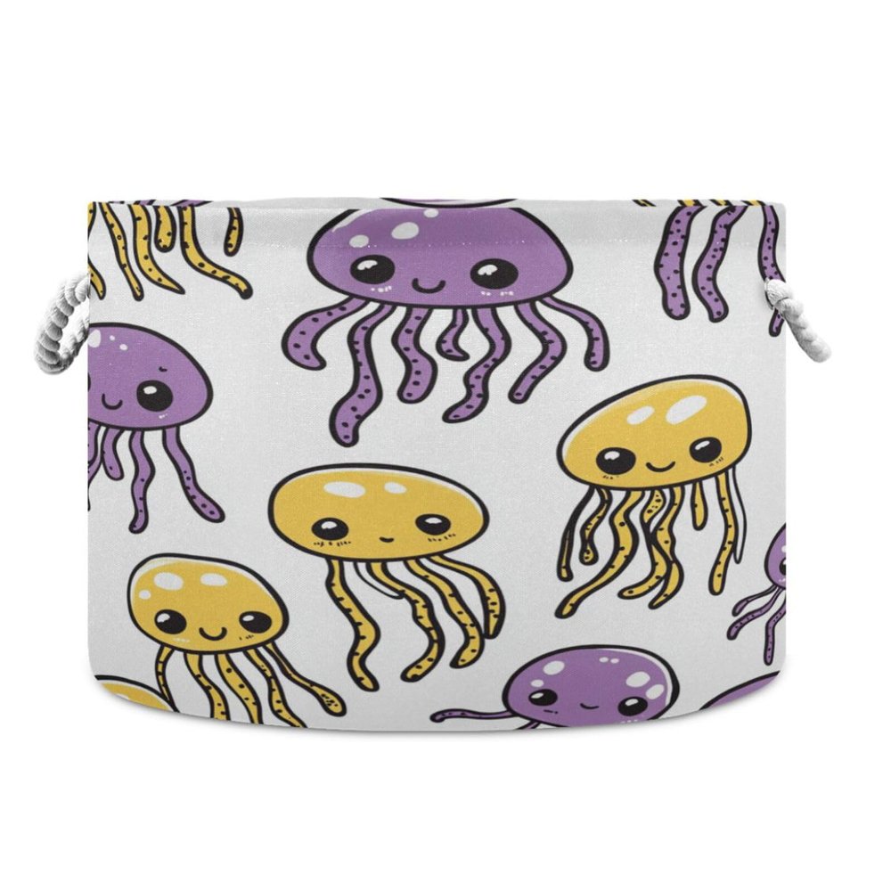 FUGIDOG Cute Jellyfish Blanket Basket with Cotton Rope Handles Baby Laundry Hamper Waterproof Foldable Storage Basket Home Storage Bin Organizer, 20x20x14 inch
