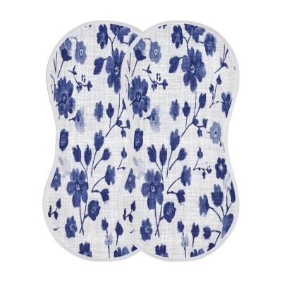 Kigai Blue White Flowers Burp Cloths for Baby 2 PCS Ultra Soft & Absorbent Muslin Burping Cloths Newborn Spit Up Rags for Boys & Girls, 11x22 inch