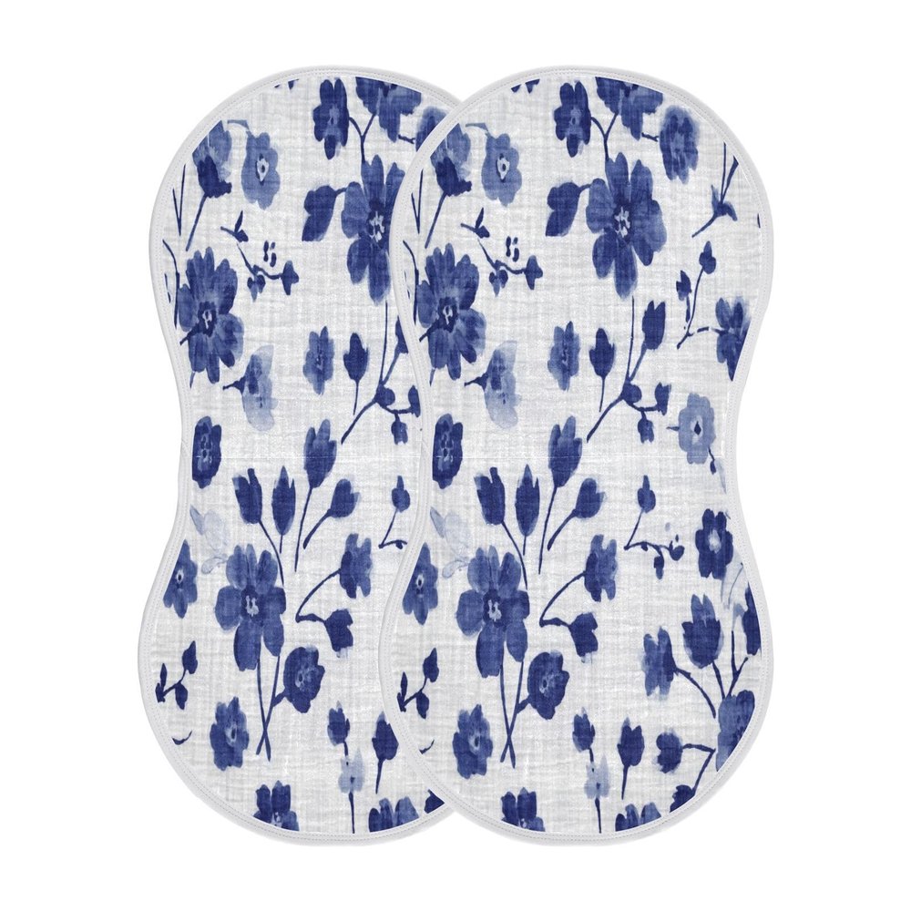Kigai Blue White Flowers Burp Cloths for Baby 2 PCS Ultra Soft & Absorbent Muslin Burping Cloths Newborn Spit Up Rags for Boys & Girls, 11x22 inch