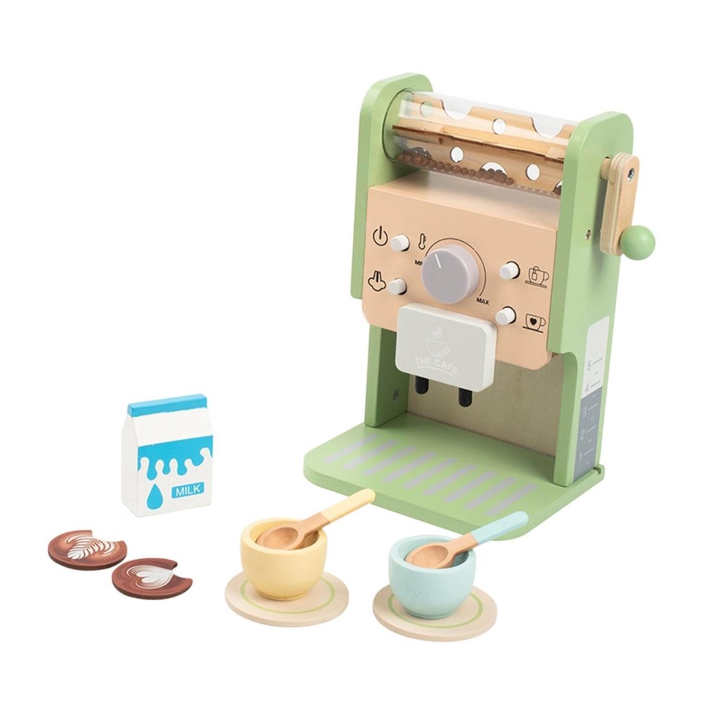 Wooden Pretend Maker Kit with Sound Effects for Girls Boys Playset Kitchen Accessories Manual Hand Crank
