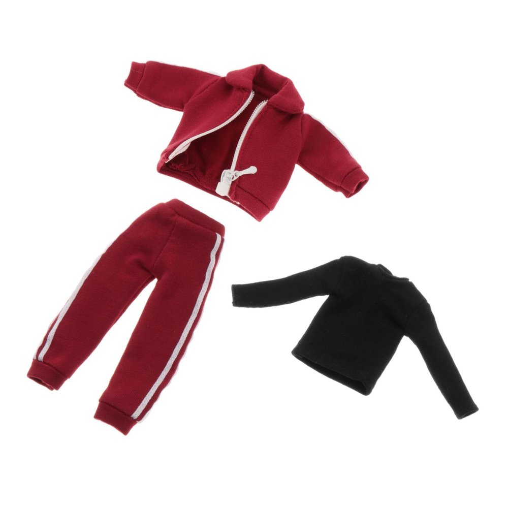 1/12 Male Figure Clothes Sportswear Casual Outfits Coat Miniature Jacket Bottoming Shirt Trendy Tracksuit Men's Doll Clothing- Red