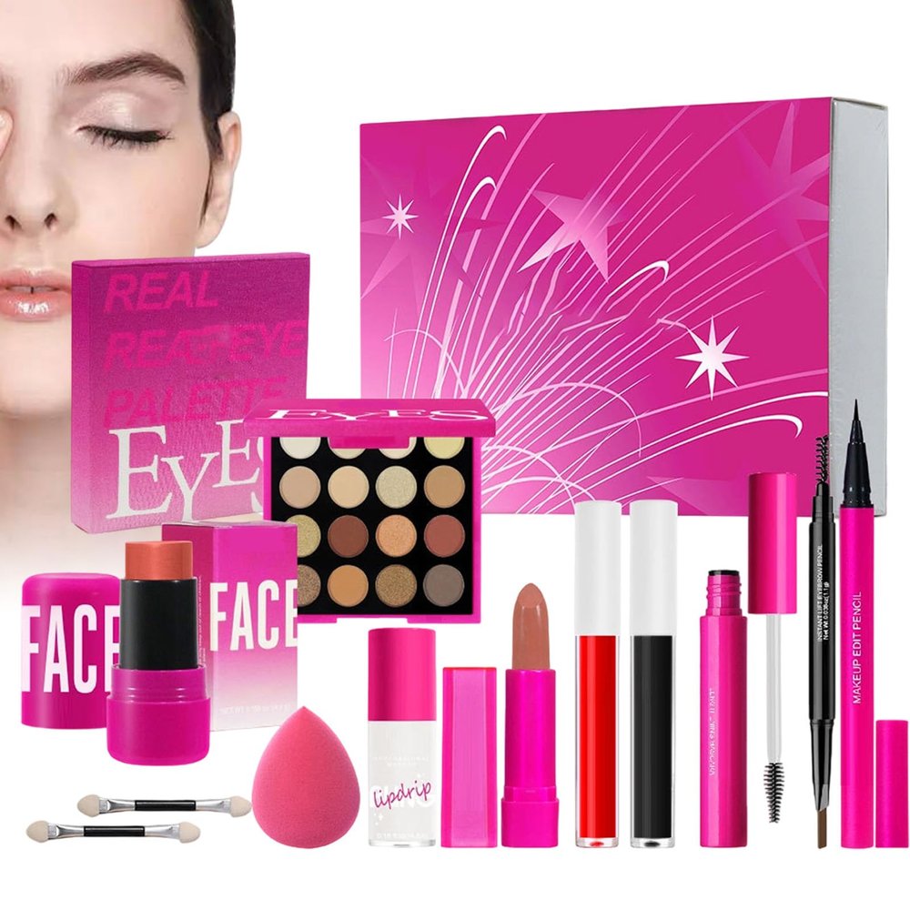 Beginner Makeup Kit - Sweat Proof Eyeshadow Brush Long Lasting Tool, Make Up Tool Sets for Women Girl Adults Birthday Halloween Play Toy Pretend Princess