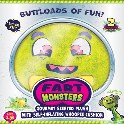 Fart Monsters Fizzler 16" Scented Plush Toy with Self-Inflating Whoopee Cushion  Swamp Biscuit Lemon Lime Scent Funny Fart Plush, Novelty Gag Gift, Collectible Toy for Kids & Adults