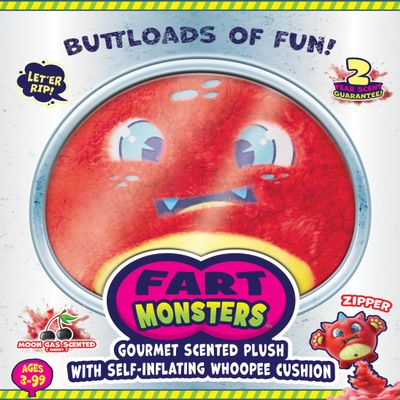 Fart Monsters Zipper 16 Scented Plush with Self-Inflating Whoopee Cushion Cherry Aroma Funny Collectible Plush & Gag Gift for All Ages