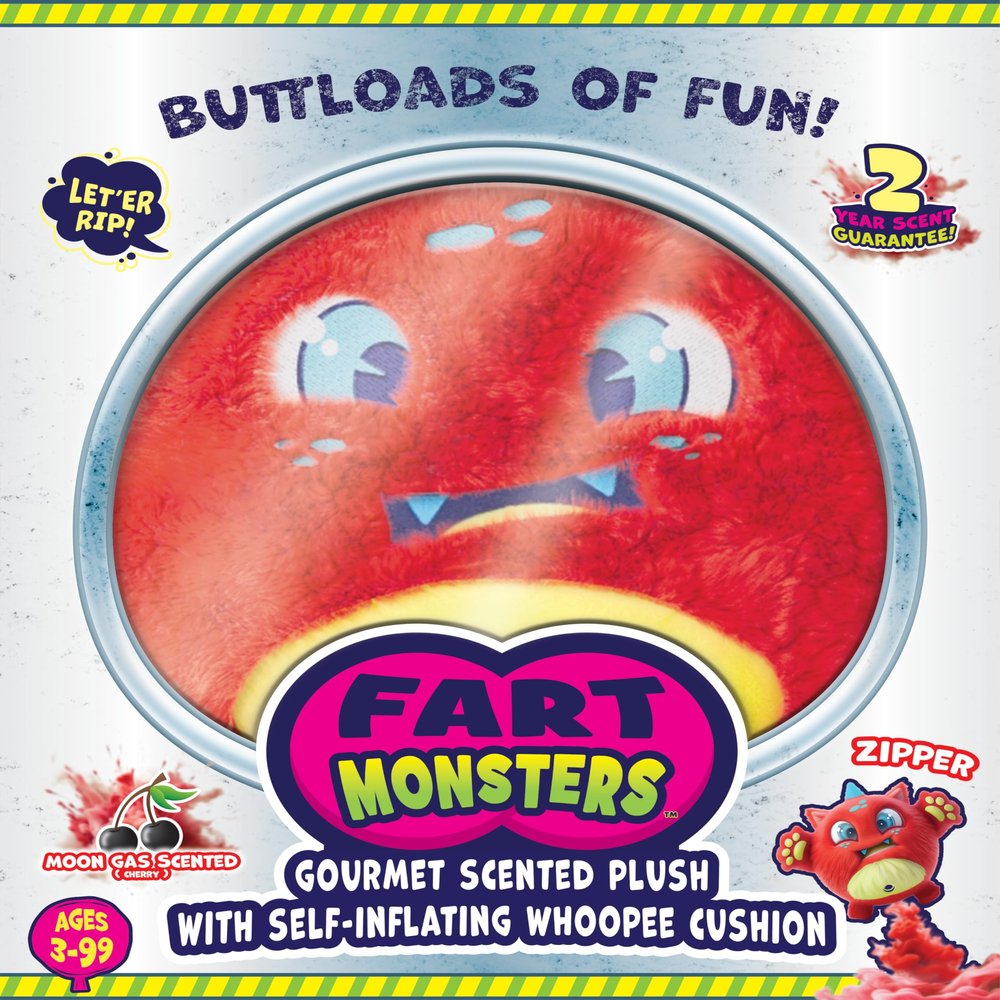 Fart Monsters Zipper 16 Scented Plush with Self-Inflating Whoopee Cushion  Cherry Aroma  Funny Collectible Plush & Gag Gift for All Ages