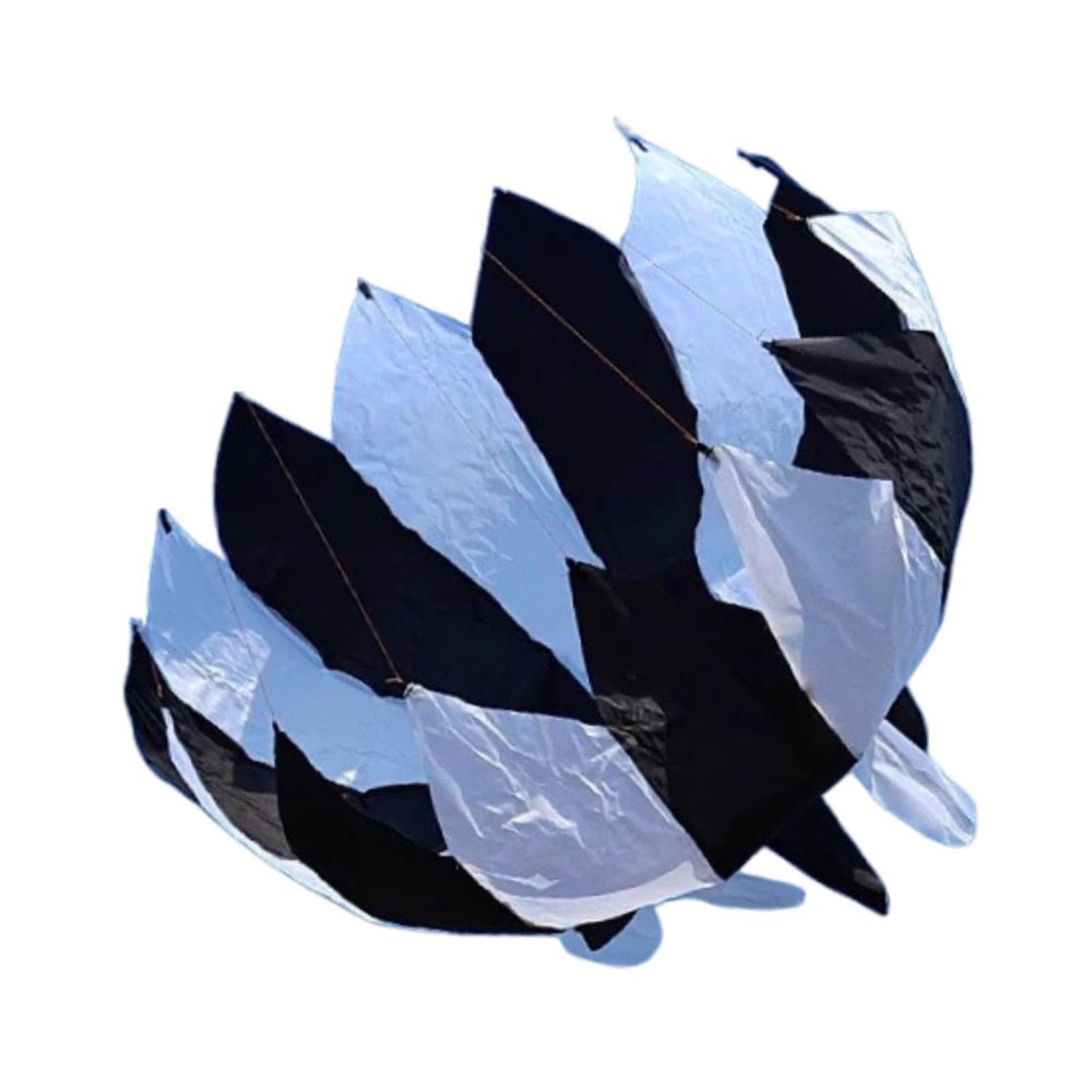 3D Lotus Rotating Kite 70cm Diameter Easy Fly Beach Outdoor Sports Kite for Beginners Boys Girls Family Activities- Black White