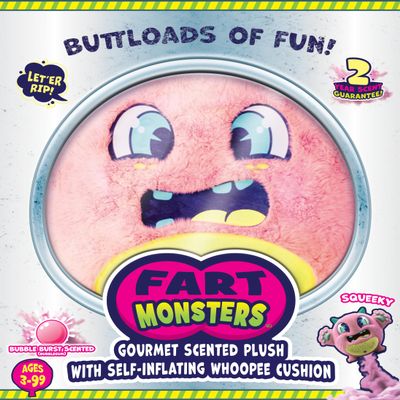 Fart Monsters Squeeky 16 Scented Plush with Self-Inflating Whoopee Cushion  Bubble Gum Scent  Funny Collectible Monster Toy & Gag Gift for Kids & Adults
