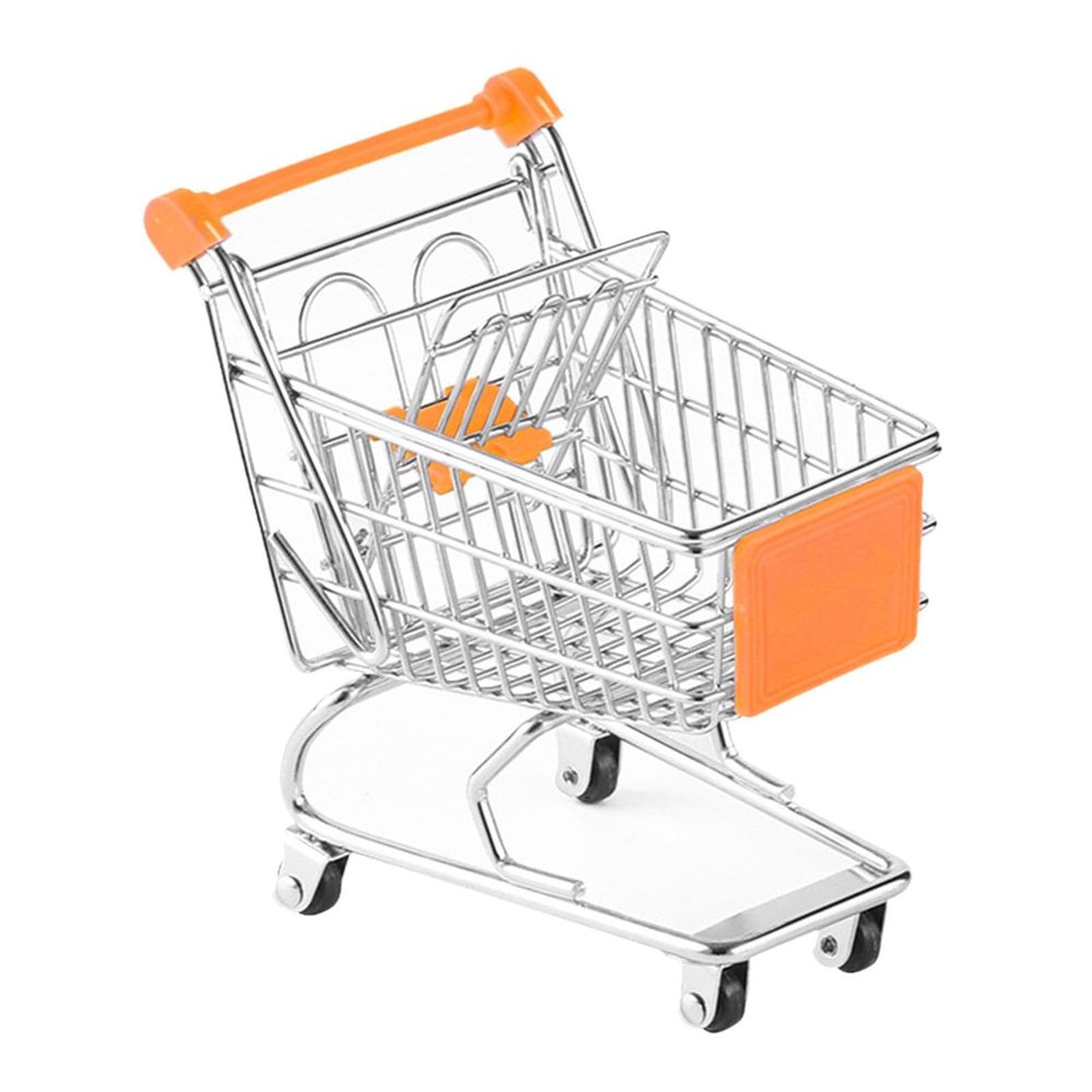 Mini Shopping Cart Basket for Kids, Supermarket Metal Handcart Toy with Storage, Mini Supermarket Toy 5.31x3.54x4.92 inch- Orange