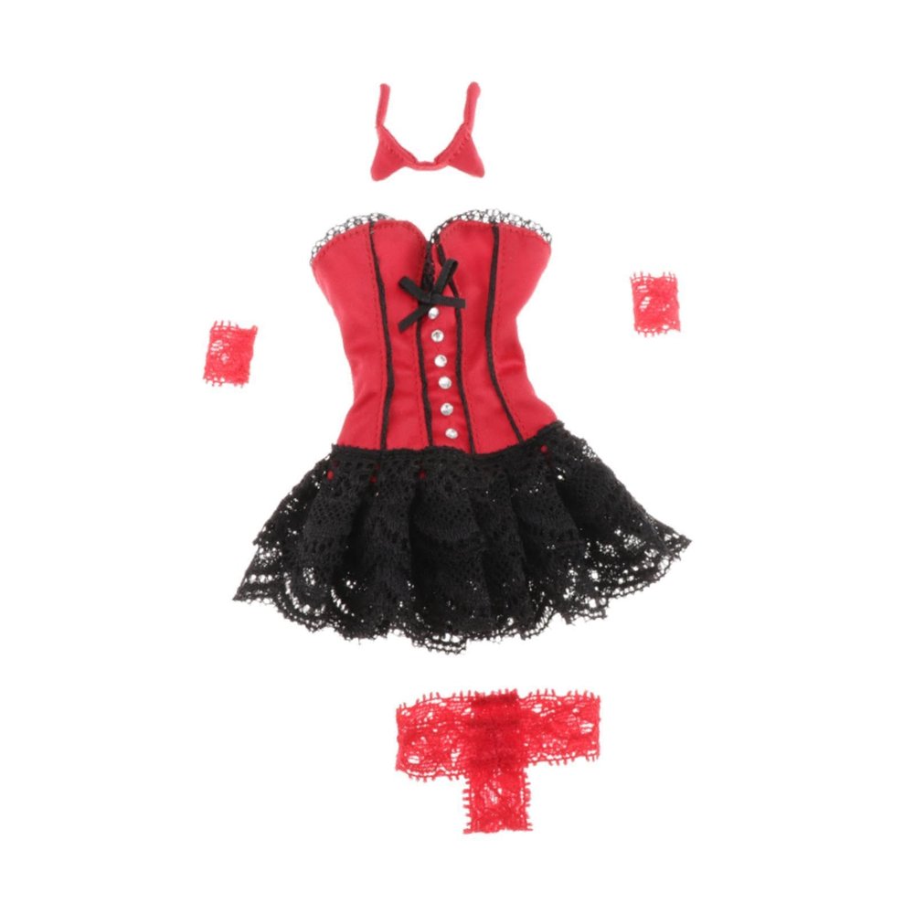 1/6 Scale Female Doll Dress Set for 12cm Action Figures, Night Outfit with Lace Sleeves, Headband & Shorts, Elegant Cosplay Clothes- Black