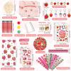 206 Pcs Cute Strawberry Party Favors Set Includes Wood Painting Crafts, Brushes, Stickers, Tattoos, Slap Bracelets, Gift Bags, Keychains&Pendant Strawberry Themed Party Supplies for Birthday Shower view 3