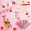 206 Pcs Cute Strawberry Party Favors Set Includes Wood Painting Crafts, Brushes, Stickers, Tattoos, Slap Bracelets, Gift Bags, Keychains&Pendant Strawberry Themed Party Supplies for Birthday Shower view 4