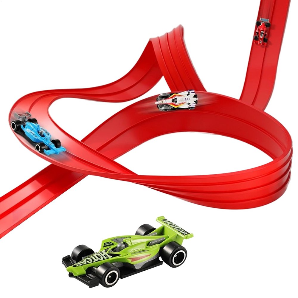 Toy Car Track Set, Exciting Racing Fun, 33x30x11cm, Suction Cup Car Track, Portable Racing Playset, Portable and Roll Up Design, for Toddler Boys and Girls in Bedrooms, Yards, Balconies, Or Travel