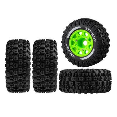 NMNRC Pre-Glued Plastic RC Wheels and Tires 12MM 14MM 17MM Hex Compatible with Arrma Axial RC4WD Redcat Slash 2WD 4X4 Senton Short Course Truck Upgrades Part Green