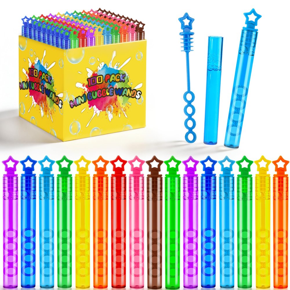 100 Pack Mini Star Bubble Wands Bulk  More Bubbles with Extra Holes, Party Favors for Kids Ages 3+, Classroom Prizes & Goodie Bag Stuffers