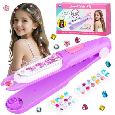 ADXVR Hair Gem Stamper Kit - Bling Hair Jewels for Girls Toys - Hair Accessories with Reusable Shining Diamonds, Birthday for Girls 3 4 5 6 8-12