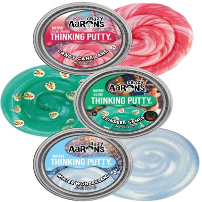 Crazy Aaron's Holiday Putty Mini Tins 3 Pack (2025 Edition): Reindeer Games, Candy Cane Lane & Winter Wonderland Glow & Color Change Putties Sensory Holiday Fun .46 oz Each